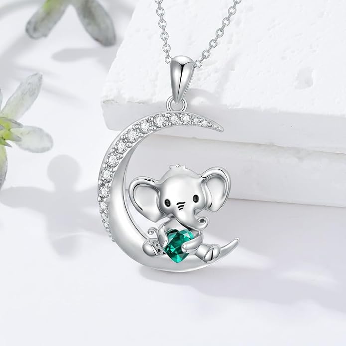 PROESS Animal Birthstone Necklace 925 Sterling Silver Otter/Axolotl/Hippo/Elephant/Dachshund/Monkey/Red Panda Pendant Necklace Animal Birthstone Jewelry Gifts for Women