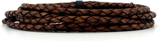 3mm Braided Leather Cord for Jewelry Making, Bracelets, Necklaces & Bolo Ties – Top Grain Leather, Flexible, Durable & Soft