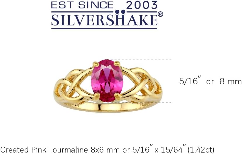 Silvershake 8X6mm Oval Shape Birthstone Gemstone Antique Finishing or Yellow Gold Plated 925 Sterling Silver Celtic Knot Weave Solitaire Ring Jewelry for Women