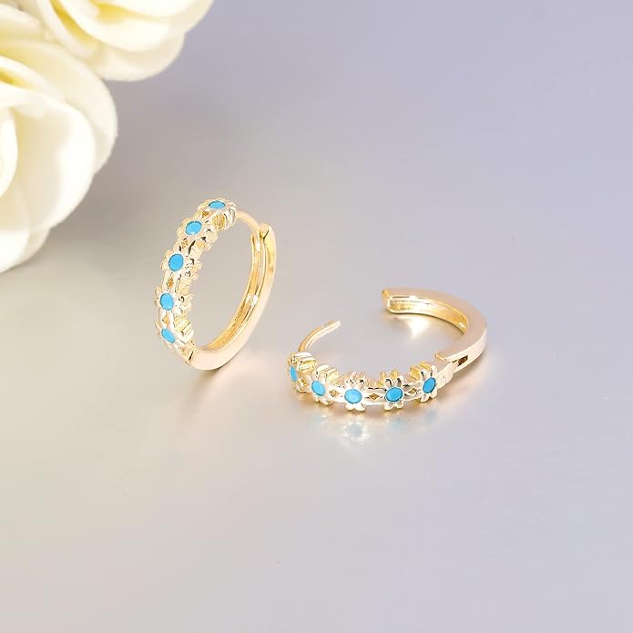 CiNily Small Hoop Earrings for Women Girls Flower Cubic Zirconia Huggie Earrings Hypoallergenic 14K Yellow Gold Plated Cartilage Earrings