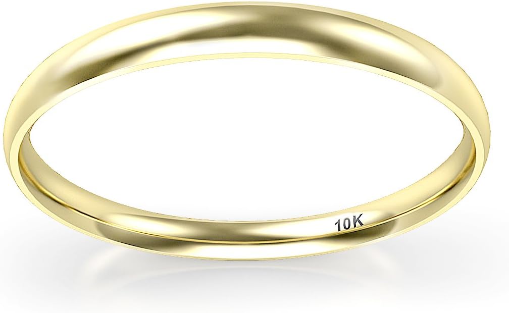 10K White/Yellow/Rose Gold 2MM Round Dome Wedding Band Ring