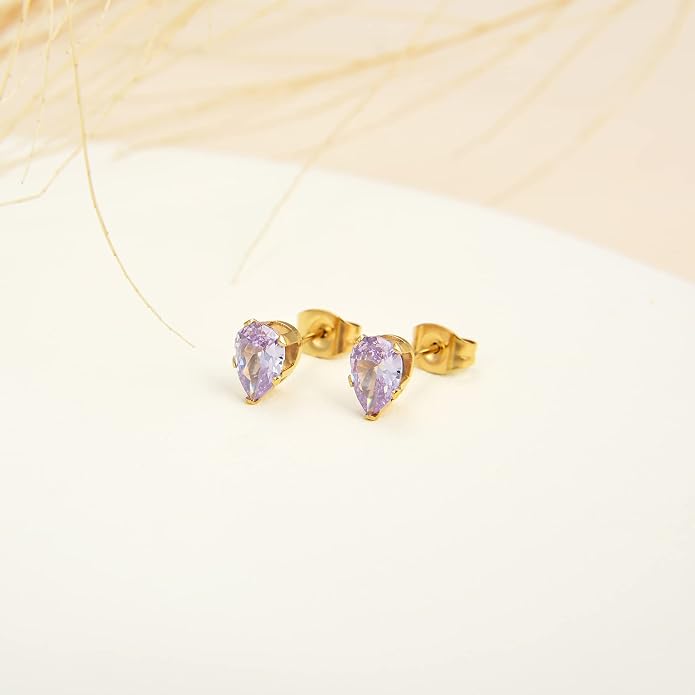 12 Pairs Surgical Stainless Steel Stud Earring Round Heart Star Square Cubic Zirconia Birthstone Stud Earrings Set for Women