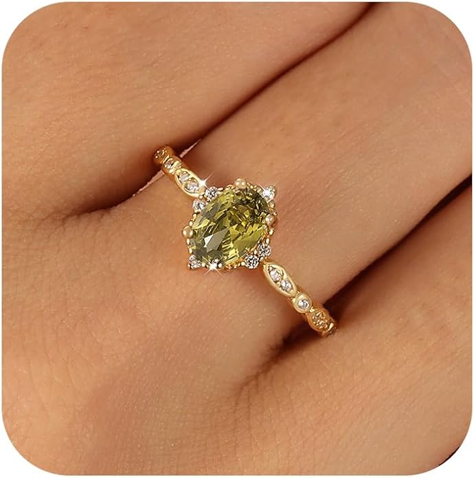 Halo Eternity Band Ring for Women 925 Sterling Silver Peridot Crystal Birthstone Stackable Rings 14k Plated Olivine Green Cubic Zirconia Engagement Ring to Daughter Mother Wedding Graduation Jewelry Gift