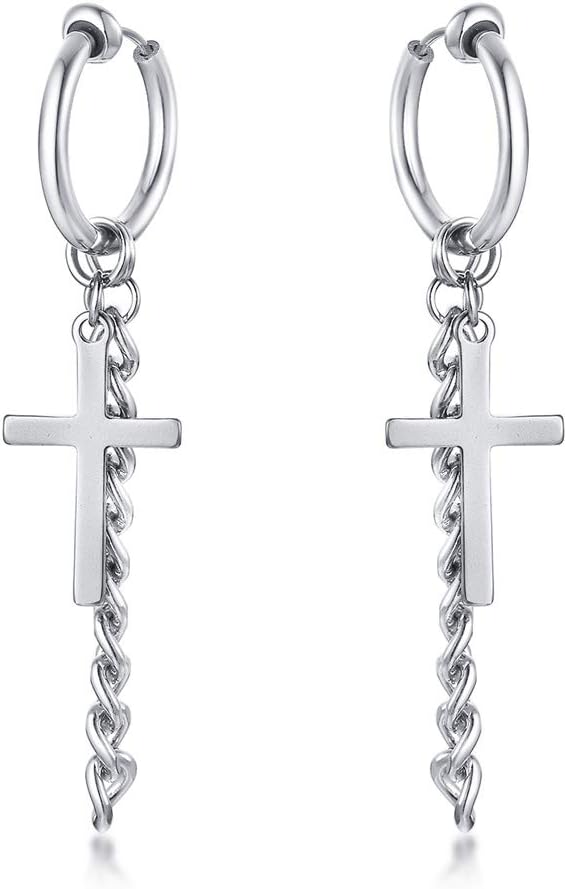 VNOX Unisex Vinatge Stainless Clip On Earrings Non Piercing Feather Charm Dangle Hinged Stud Earrings for Men Women Teen