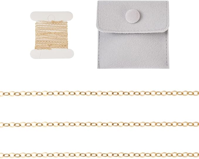 Elecrelive 3.28FT 14K Gold Filled Chains 1.5mm Brass Cable Chains Thin Weldable Link Curb Necklace for Permanent Jewelry Necklace Bracelet Making