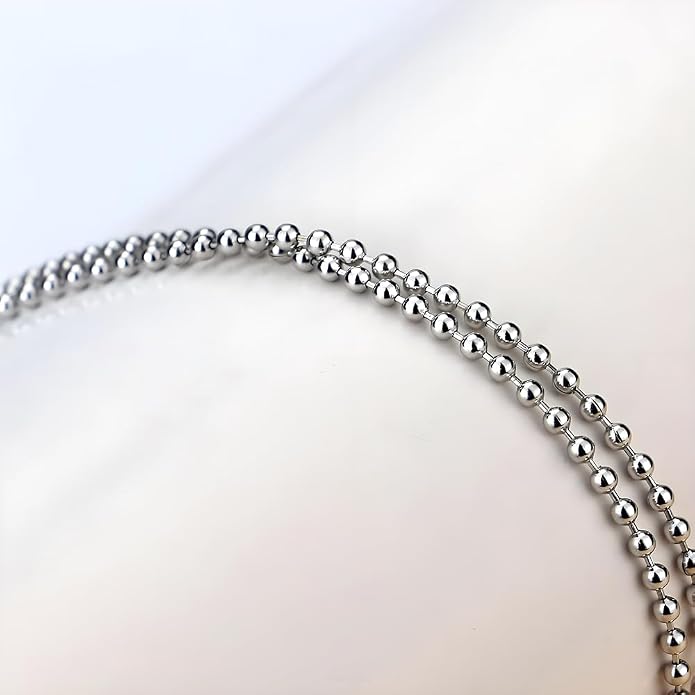 Solid 925 Sterling Silver 2.3mm Beaded Chain Link Necklace for Women, 16" to 30" Length with Lobster Clasp