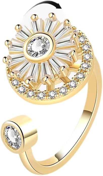 Fidget Ring Anxiety Spinner Ring Open Adjustable Sunflower Star Moon Windmill Butterfly Rings Daisy Stress Relieving Fidget Women Cubic Zirconia Anti Stress Mood Rotate Inspirations Jewelry