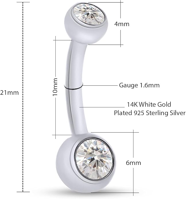 SAVEARTH DIAMONDS 1/3 Carat Round Cut Moissanite & Lab Grown Diamond Belly Button Navel Rings Body Piercing Jewelry For Women In 14K Gold Over Sterling Silver (VVS1 Clarity, 0.33 Cttw)