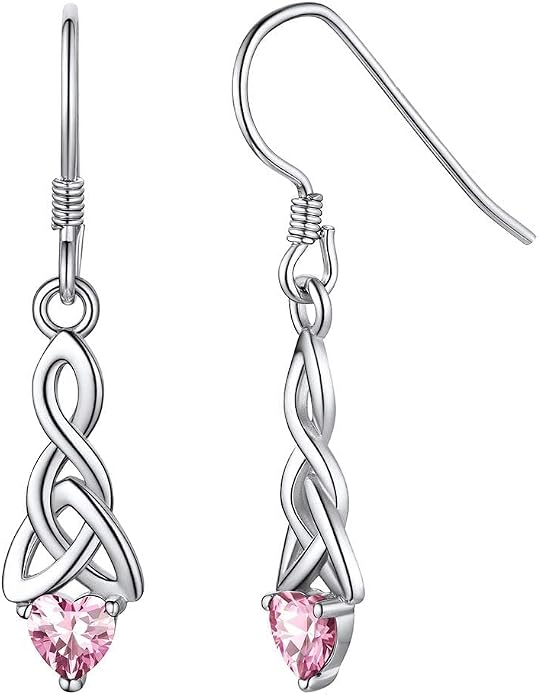 ChicSilver Sparkling Heart Birthstone 925 Sterling Silver Celtic Knot Dangle Hook Earrings (with Gift Box)