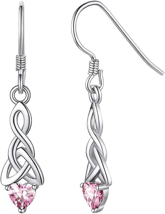 ChicSilver Sparkling Heart Birthstone 925 Sterling Silver Celtic Knot Dangle Hook Earrings (with Gift Box)