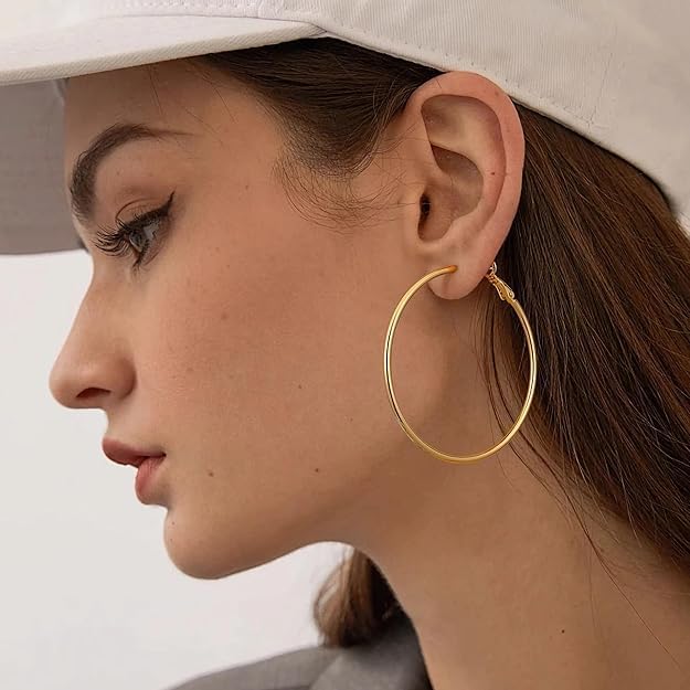 14K Gold Hoop Earrings for Women Trendy Gold Earrings Polished Chunky Hoop Earring Classic Dainty Earring for Women