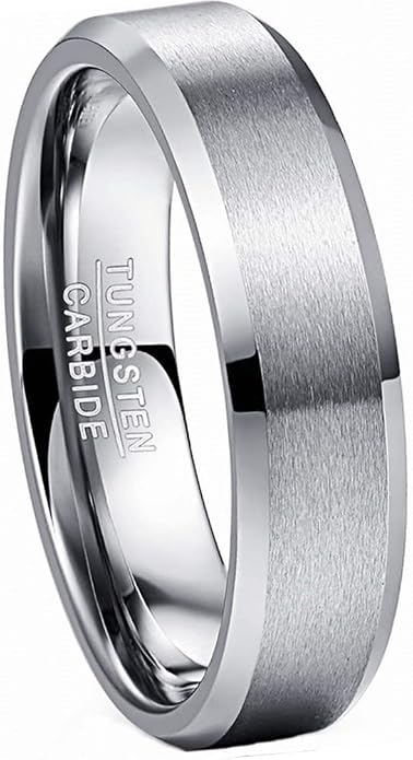 Vakki Tungsten Rings for Men 6mm Silver Matte Finish Tungsten Wedding Band Polished Beveled Edge Comfort Fit Size 6-13