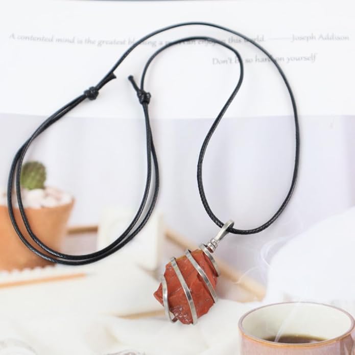 Natural Gemstone Pendant Necklace For Men & Women Spiritual Jewelry Wire Wrapped Gemstone Chakra Necklaces Real Stones For Him & Her