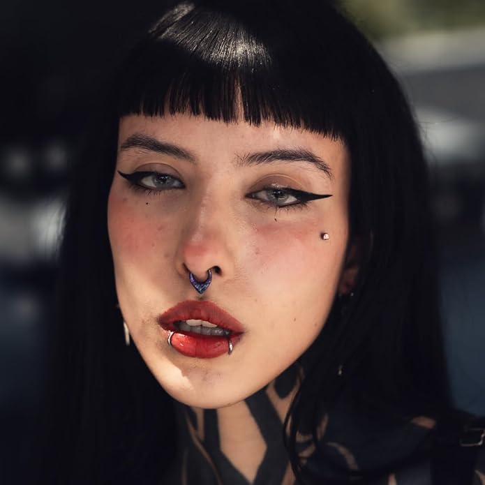 PUNKYOUTH 16G Titanium Septum Clicker Iridescent Hoop Piercing Jewelry for Women Men Minimalist Futurism Cyber Gothic Style for Alternative and Everyday Wear