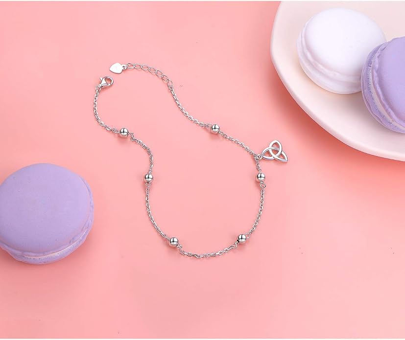FLYOW S925 Sterling Silver Anklet for Women Summer Boho Beach Charm Adjustable Foot Ankle Bracelet Jewelry Birthday Gift