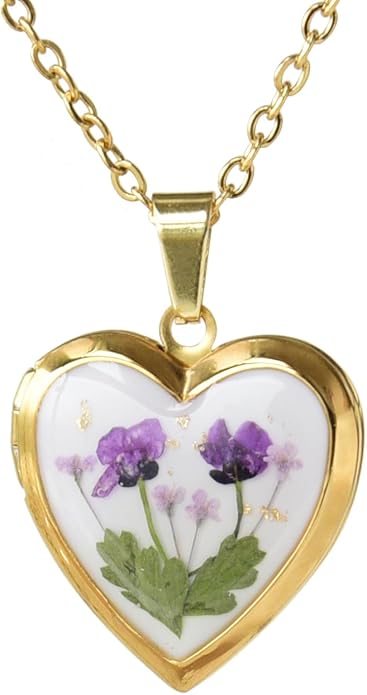 Heart Locket Necklace That Holds Pictures Pressed Flower Photo Locket Pendant Necklace for Girl Women Gift for Her