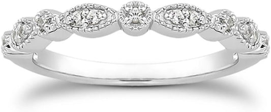 espere Milgrain Marquise & Round Cubic Zirconia Half Eternity Ring Stacking Infinity Wedding Band Sterling Silver 925 Size 3.5-10.5 3 Colors Available Half