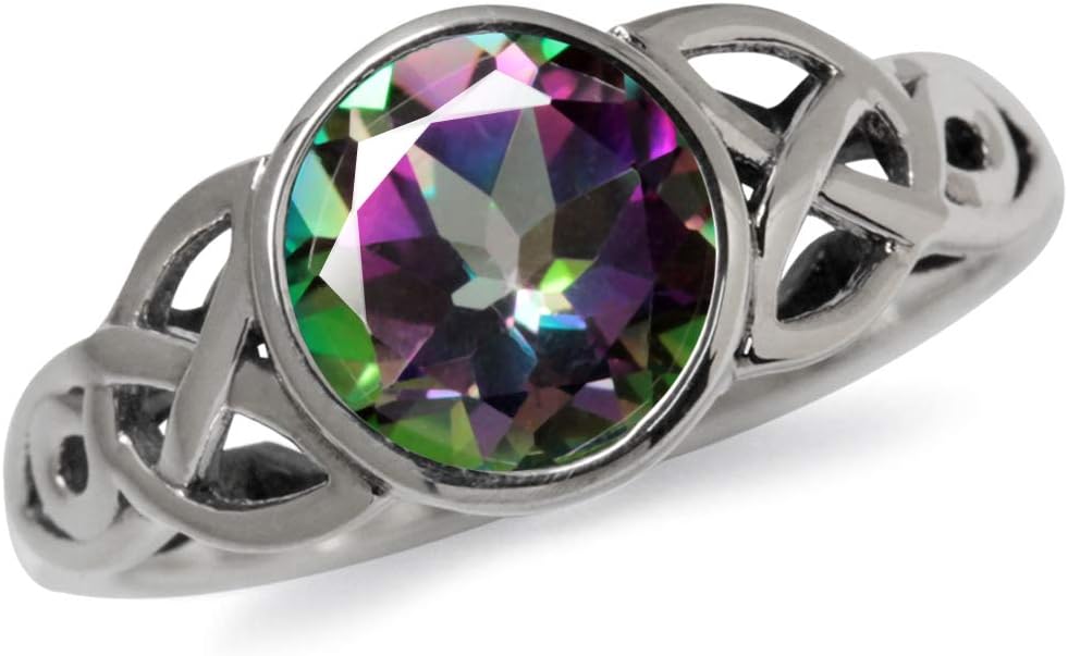 Silvershake 8MM Round Genuine Gemstone 925 Sterling Silver Trinity Triquetra Celtic Knot Ring