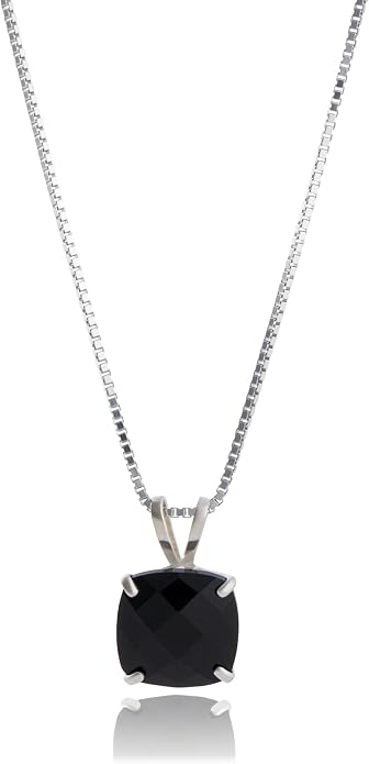 MAX + STONE Cushion Cut Gemstone Necklace | 8mm Solitaire Birthstone Necklace for Women | Gemstone Pendant Necklaces with 18 inch Box Chain