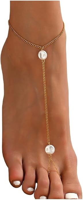 Ankle Bracelets for Women 18K Gold Plated Dainty Pearl Cross CZ Anklets Daisy Moon Star Gold Bead Satellite Cuban Link Chain Waterproof Summer Beach Foot Jewelry