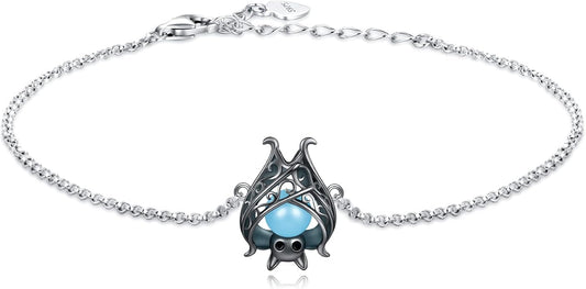 Cute Bat Bracelet Sterling Silver Glowing in The Dark Animal Bracelet Little Witchy Vampire Halloween Jewelry Gift for Women