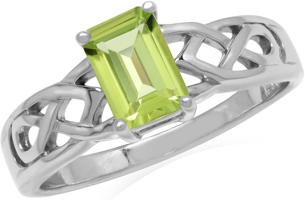 Silvershake 7X5mm Octagon Shape Birthstone Gemstone White Gold Plated or Yellow Gold Plated 925 Sterling Silver Scroll/Filigree Celtic Knot Solitaire Ring Jewelry for Women