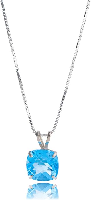 MAX + STONE Cushion Cut Gemstone Necklace | 8mm Solitaire Birthstone Necklace for Women | Gemstone Pendant Necklaces with 18 inch Box Chain