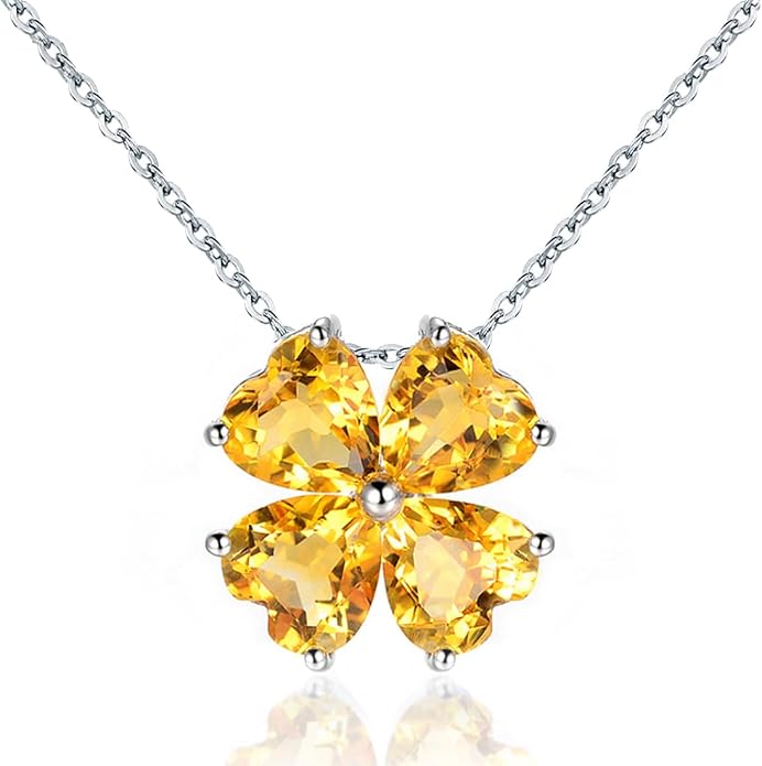 JIANGXIN Colorful Birthstone 925 Sterling Silver Handmade Pendant Necklace for Women Lucky Four Leaf Clover Plant Shamrock Jewelry Rhodium Plated