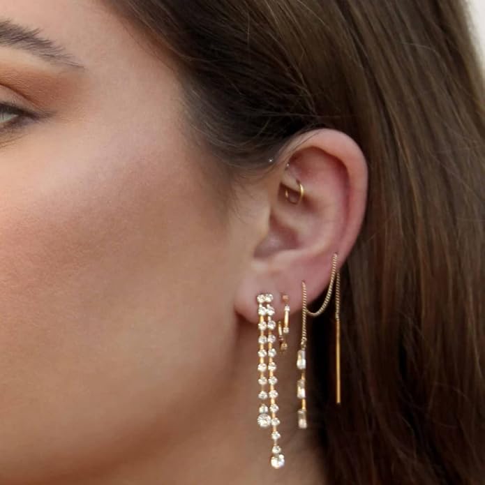 Ettika 18k Gold Plated, Silver Plated, Rhodium Plated Pull Through Threader Earrings. Threaders Minimalist Earring. Womens Jewelry Gifts