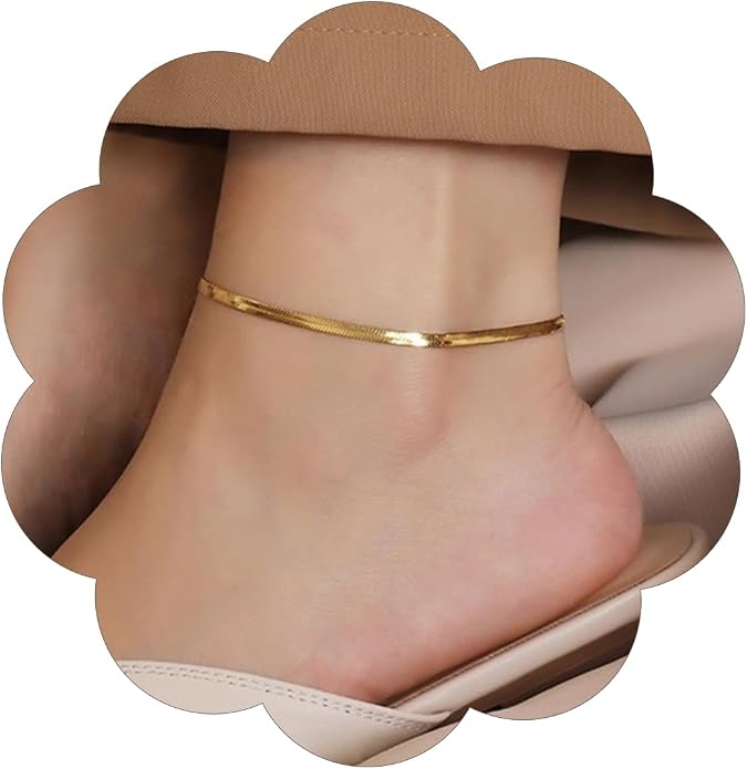 FindChic Elegant Herringbone Snake Chain Anklets/Bracelets 3MM/5MM Width Stainless Steel/18K Gold/Rose Gold Plated/Black 4 Color Options, 8.3'' 8.5'' 10.5'' Length, with Gift Box