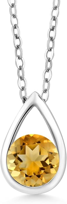 Gem Stone King Teardrop Pendant Necklace For Women | 5MM Round Gemstone Birthstone | 925 Sterling Silver | With 18 Inch Silver Chain | Fine Jewelry Gift for Her Mom Women Wife