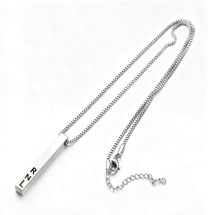 Sterling Silver Personalized 4 Sided Vertical 3D Engraved Bar Pendant Necklace Meaningful Gift for Mom,Women