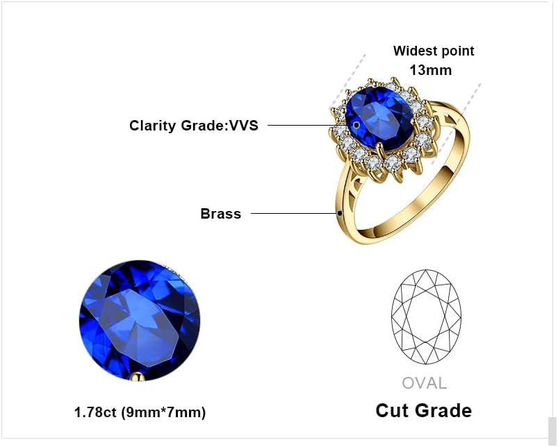 JewelryPalace Princess Diana Kate Middleton Class Gemstone Birthstone Sapphire Halo Engagement Rings for Women, Anniversary 14K White Yellow Rose Gold Plated 925 Sterling Silver Promise Rings for Her