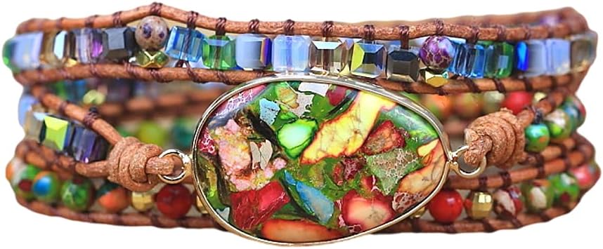 Women Wrap Bracelet Boho Natural Jasper Crystal Stone Beads Strand Bracelets