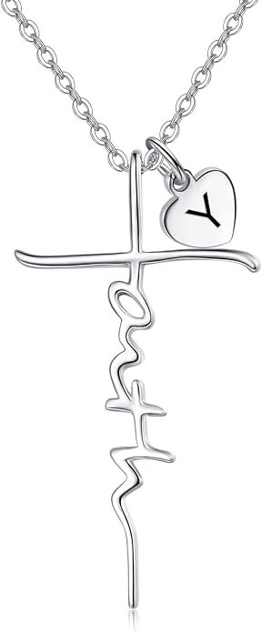 PRAYMOS Faith Cross Necklace for Women 925 Sterling Silver Pendant Necklace With Birthstone Initial Christian Religious Confirmation Baptism Mothers Day Gifts