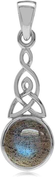 Silvershake 8MM Round Shape Gemstone White Gold Plated or Yellow Gold Plated 925 Sterling Silver Triquetra Celtic Knot Pendant or Pendant with 18 Inches Chain Necklace Jewelry for Women