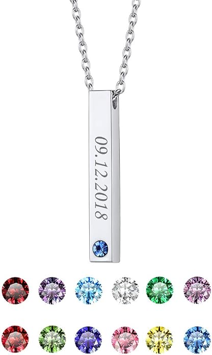 U7 Engravable Bar Necklace, Womens Choker Necklace Stainless Steel Custom Engrave Text Horizontal/Vertical Bar Pendant Necklaces for Men Women