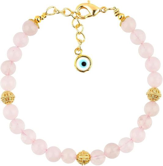 AAA Grade Natural Gemstone Beaded Bracelet, 14K Gold Plated with Evil Charm, Wicca & Reiki Healing Crystals, Handmade Bohemian Jewelry, Christmas Gift for Women (7+1inch)