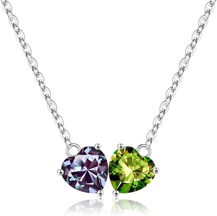 Iefil 1.25Ct Double Heart Birthstone Necklace - 925 Sterling Silver Birthstone Necklace, Birthday Gifts for Women, Jewelry Gifts for Mom Daughter Wife