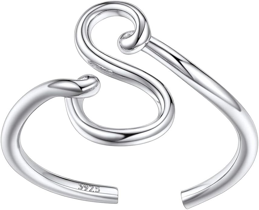 SILVERCUTE S925 Initial Rings, Adjustable Size 6-12 Statement Alphabet Letter A-Z Jewelry Personalized Twisted Initials Rings Sterling Silver Stacking Ring for Women