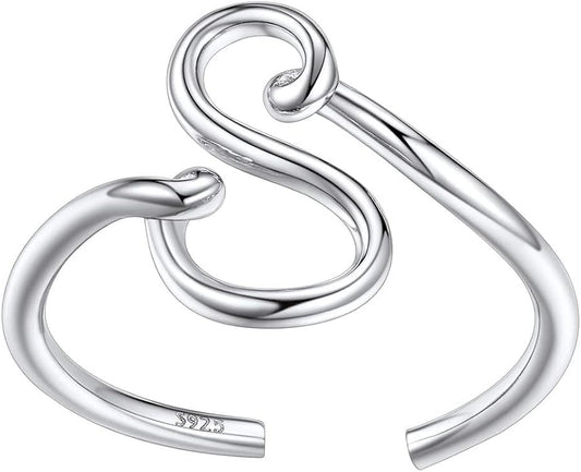 SILVERCUTE S925 Initial Rings, Adjustable Size 6-12 Statement Alphabet Letter A-Z Jewelry Personalized Twisted Initials Rings Sterling Silver Stacking Ring for Women