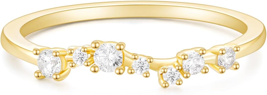 Mameloly 2.5mm 14K Gold Plated CZ Wedding Bands for Women Dainty Stackable Tiny Signet Ring Statement Rings for Her Size 3-10