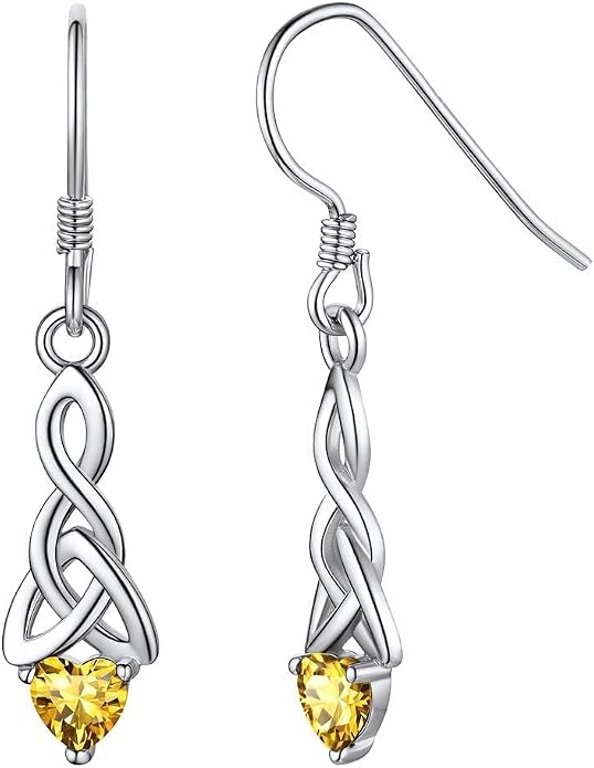 ChicSilver Sparkling Heart Birthstone 925 Sterling Silver Celtic Knot Dangle Hook Earrings (with Gift Box)
