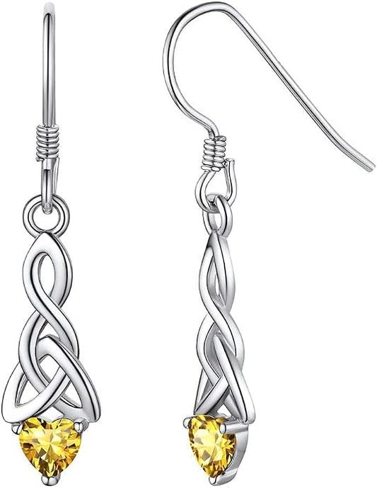 ChicSilver Sparkling Heart Birthstone 925 Sterling Silver Celtic Knot Dangle Hook Earrings (with Gift Box)