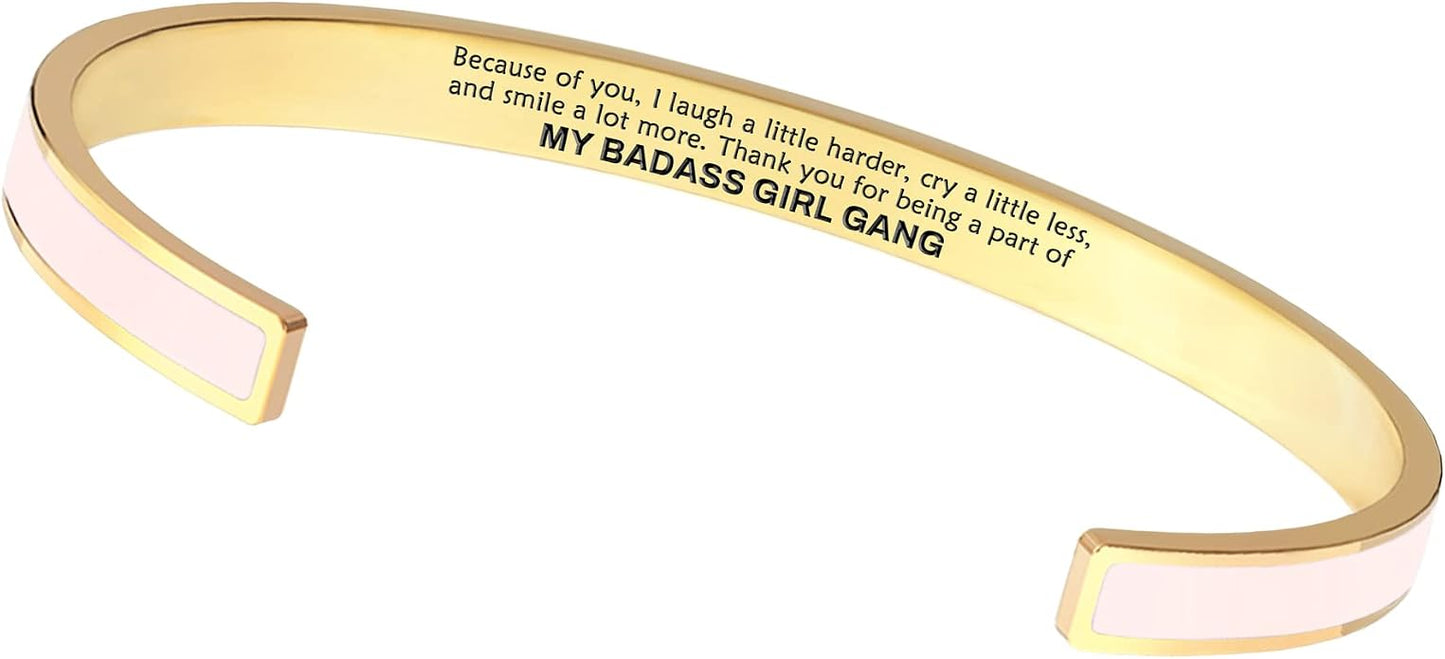 STORYJEWELLERY Friend Gifts for Women, Friendship Bracelets, Matching Badass Bestie Bracelets, Friend Birthday Gifts for Women, Bff Jewelry, Enamel Cuff Bracelet