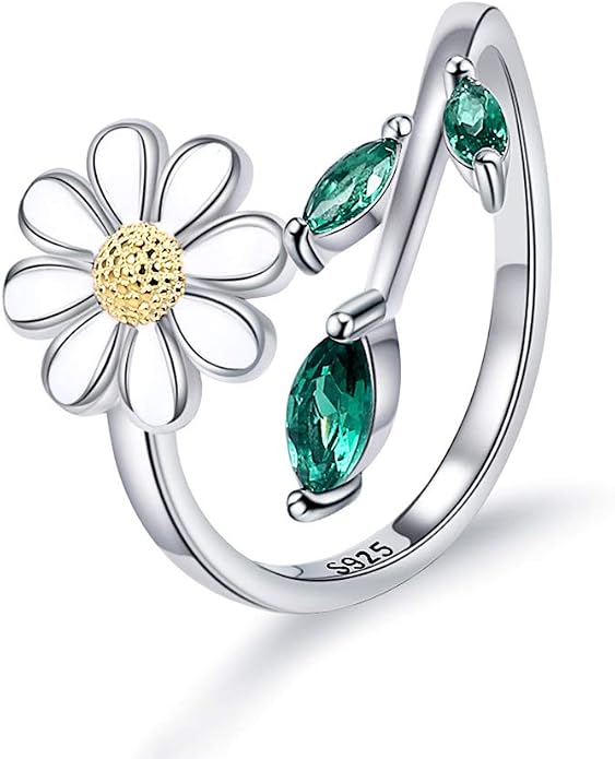 Daisy Anxiety Relieve Rings - 925 Sterling Silver You Are My Sunshine Sunflower Fidget Jewelry ADHD Stress Relieving Spinner Ring for Women