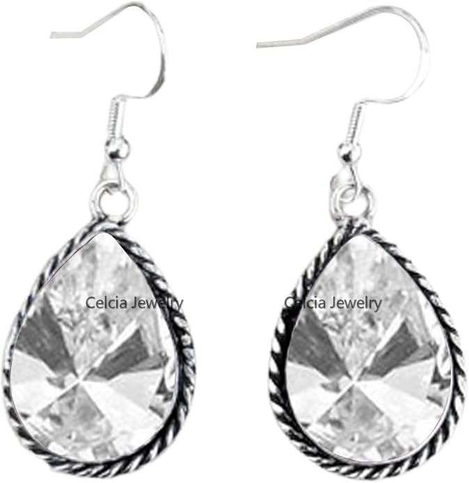 Pure 925 Sterling Silver Dangle Drop Earrings for Women, Pear Gemstone Handcrafted Earrings for Women & Girl ('Amethyst)