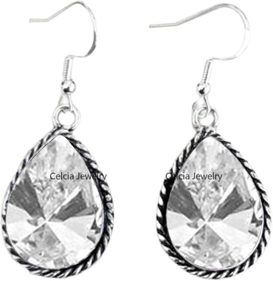 Pure 925 Sterling Silver Dangle Drop Earrings for Women, Pear Gemstone Handcrafted Earrings for Women & Girl ('Amethyst)