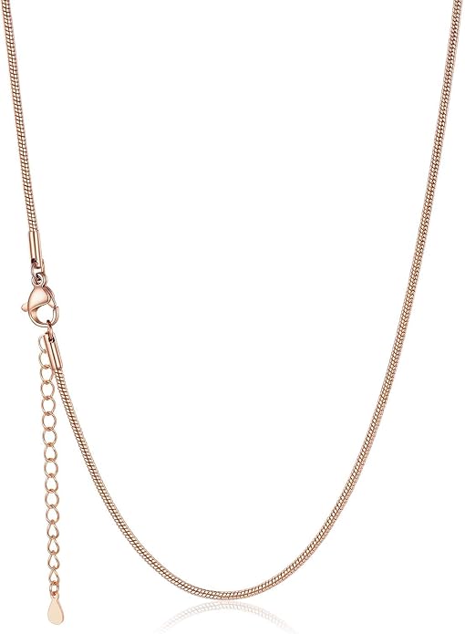 U7 Snake Necklace for Women 14K Gold Plated/Silver/Rose Gold/Black Chain Necklace Hypoallergenic, Stainless Steel Tiny Snake Chain Necklace 1/1.2/1.5/2MM, 14-30" Adjustable Minimalist Gift
