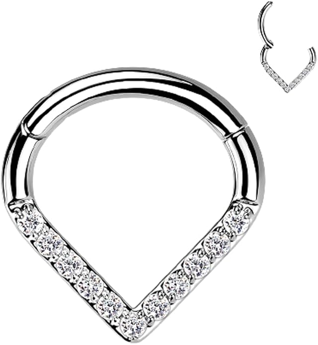 Pierced Owl - 16GA G23 Implant Grade Titanium CZ Crystal Paved Chevron Shaped Segment Clicker Ring